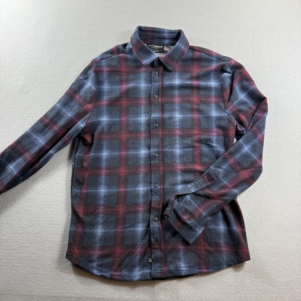 Eighth Avenue Shirt Mens Medium Gray Plaid Long Sleeve Button Front Stretch